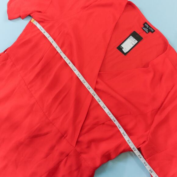 NEW City Chic Bright Red Wrap Front Ruffle Hem Dress Short Sleeve Size US 20 - Picture 6 of 9